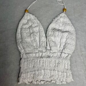 Blanco White Halter Top XXL Cottagecore Coastal Beach Festival  Boho Smocked